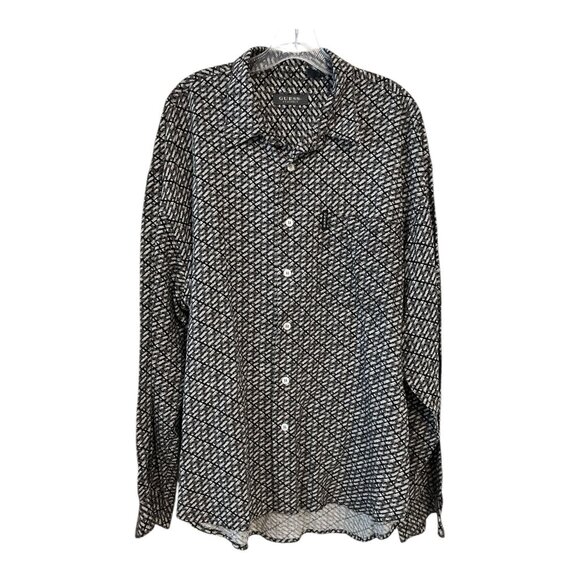 Vintage Guess “Classic” Long-Sleeve Shirt – XL – Geometric Rayon-Linen Blend – C - Picture 1 of 4